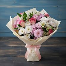 Букет цветов из:  Хризантемы, Альстромерии и Розы #REPLACE_PRED# Биробиджане