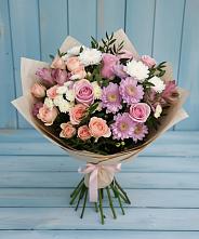 Букет цветов из:  Хризантемы, Розы и Альстромерии в Биробиджане